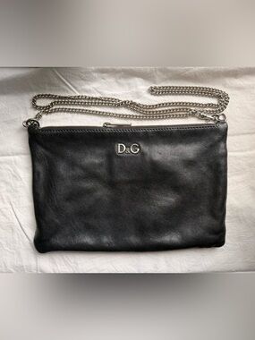 D&G Black Leather Bag with Silver Hardware